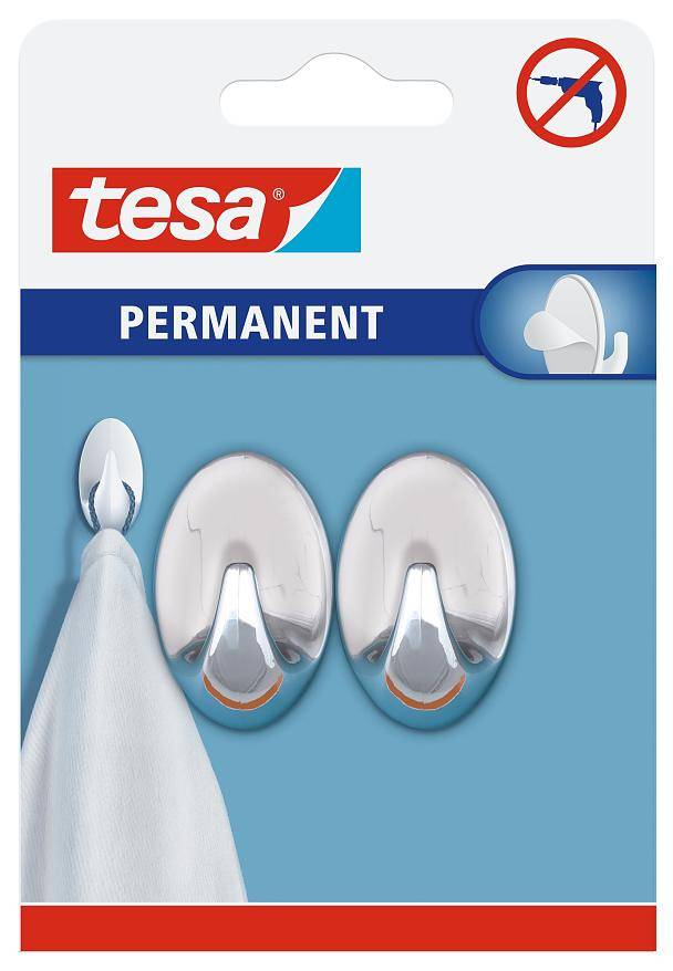 TESA SELF-ASHESIVE HOOKS CHROME 2PCS PERMANENT SMALL